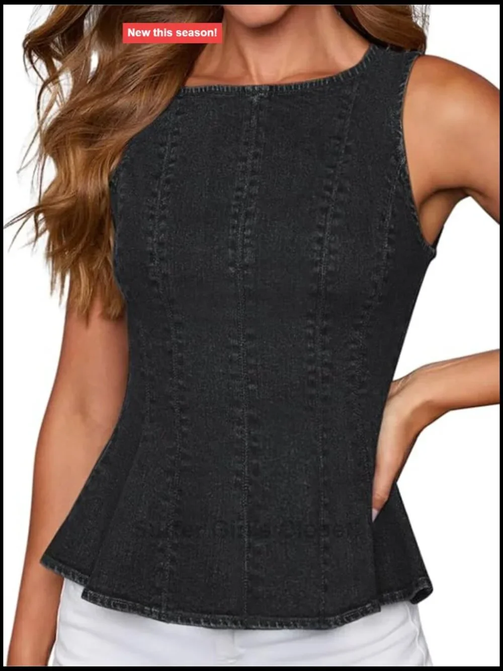 Women's Stretch Denim Peplum Tank Top Sleeveless Slim Fit Blouse Back Zipper